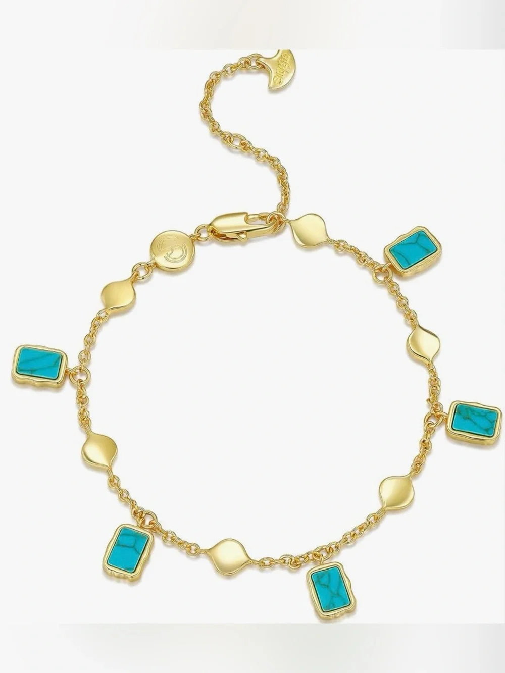 NEW 14K Gold Plated Chain Bracelet with Turquoise Stone Charms